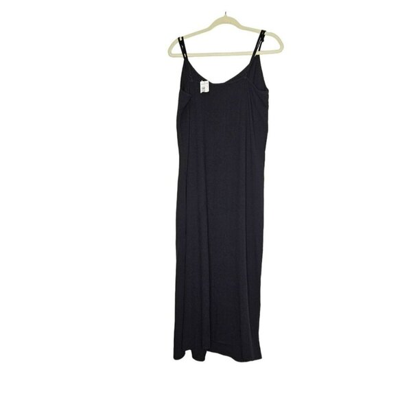 Studio B Bobeau Black Linen Side Slit Dress Midi Sleeveless Linen Blend Staple L - Picture 2 of 13